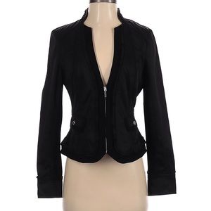 Sz 6 WHBM Black Pontè & Windbreaker Moto Jacket with Ruffle